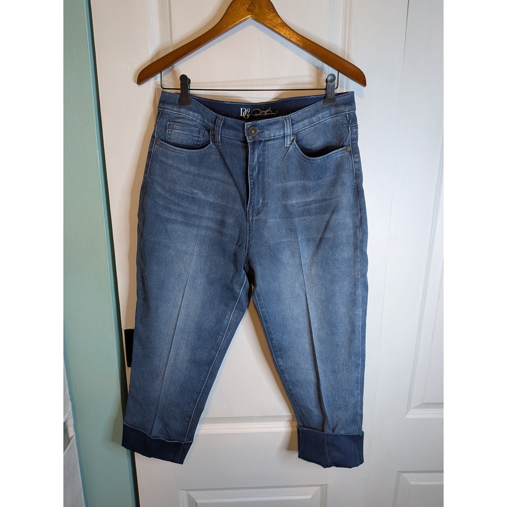 DG2 Diane Gilman Women 12P Blue Medium Wash Cuffed Cropped Stretch Jeans